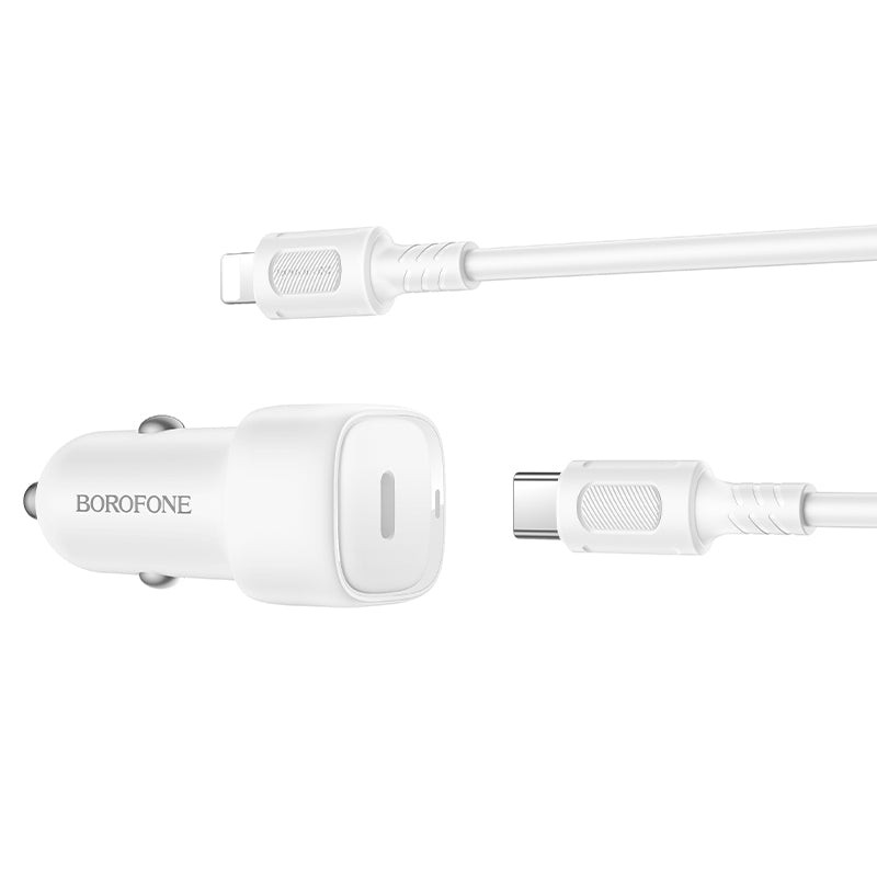 Car Charger with Lightning Cable Borofone BZ34B Cloud, 20W, 3A, 1 x USB-A - 1 x USB-C, White