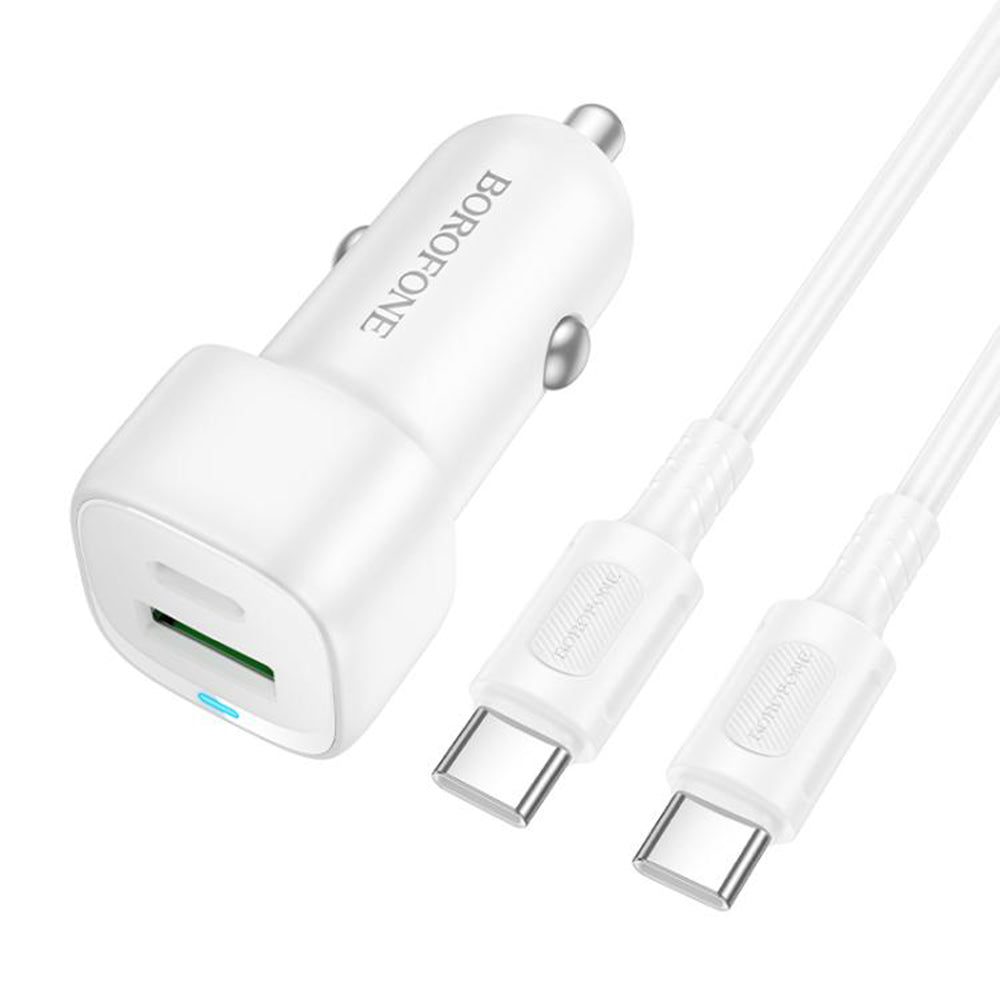 Φορτιστής Αυτοκινήτου με Καλώδιο USB-C Borofone BZ34B Cloud, 20W, 3A, 1 x USB-A - 1 x USB-C, Λευκό