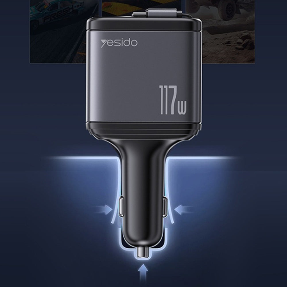 Φορτιστής Αυτοκινήτου με Καλώδιο USB-C / Lightning Yesido Y63 Display, 117W, 3A, 1 x USB-A - 1 x USB-C, Γκρι