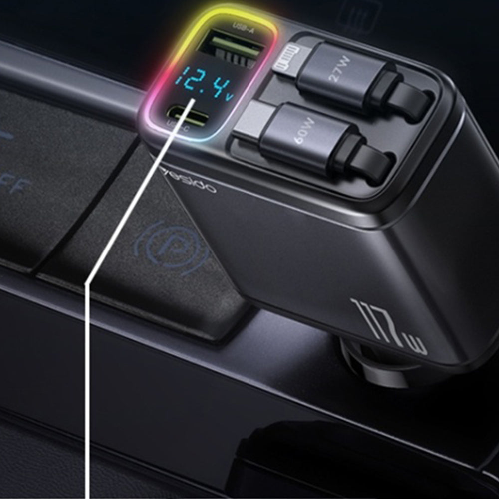 Φορτιστής Αυτοκινήτου με Καλώδιο USB-C / Lightning Yesido Y63 Display, 117W, 3A, 1 x USB-A - 1 x USB-C, Γκρι