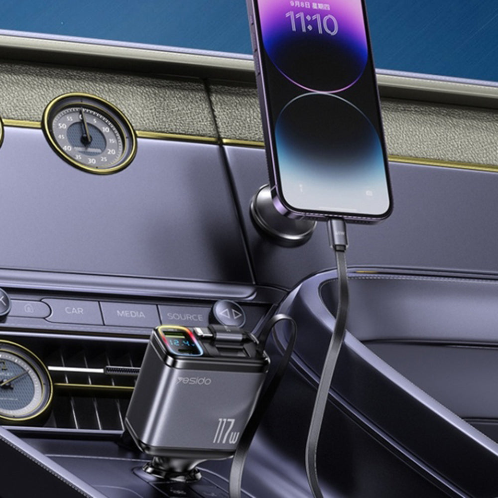 Φορτιστής Αυτοκινήτου με Καλώδιο USB-C / Lightning Yesido Y63 Display, 117W, 3A, 1 x USB-A - 1 x USB-C, Γκρι