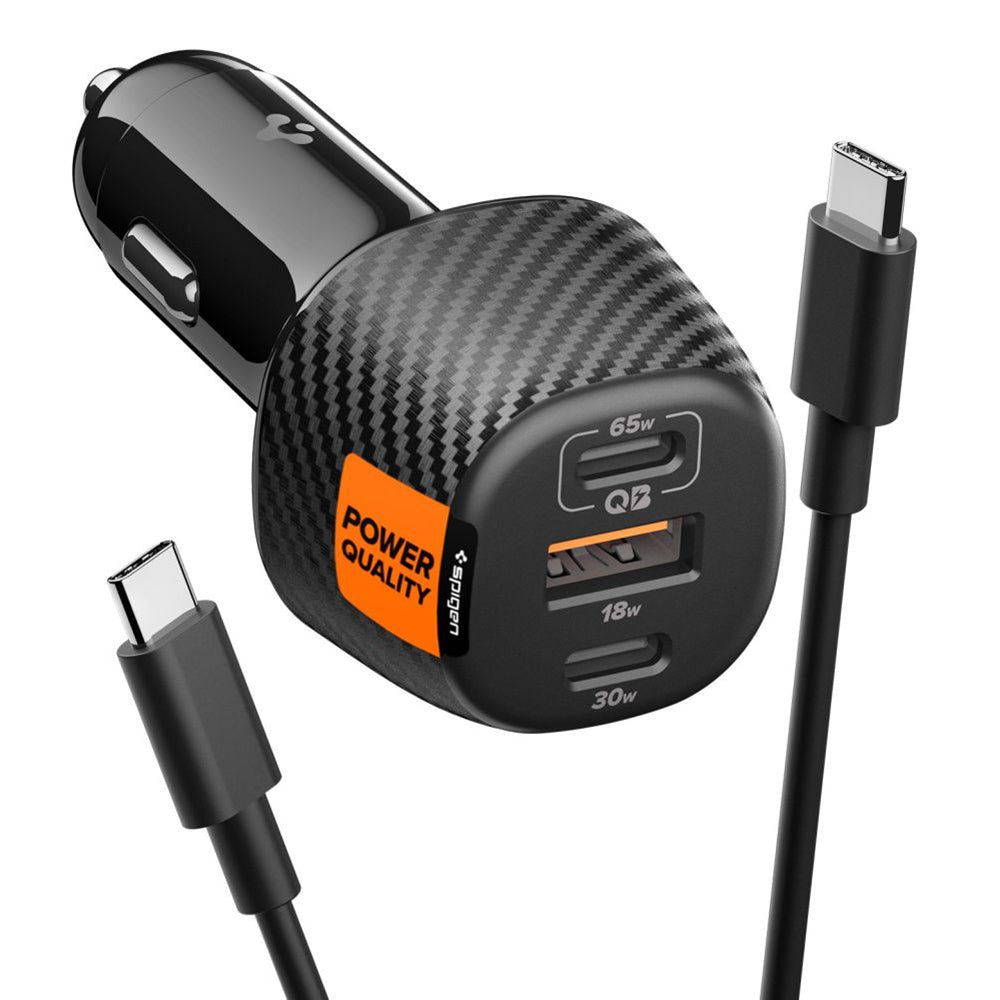 Φορτιστής Αυτοκινήτου με Καλώδιο USB-C Spigen EV1133, 113W, 3.25A, 1 x USB-A - 2 x USB-C, Μαύρο