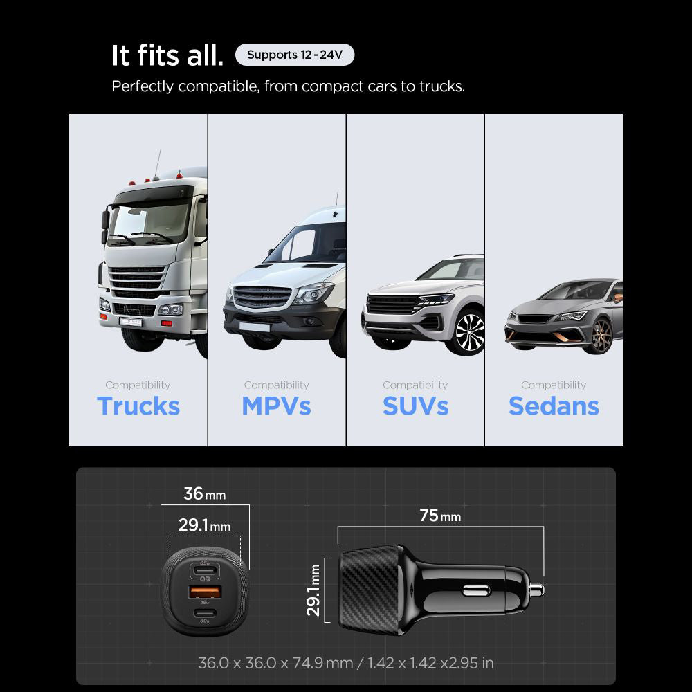 Φορτιστής Αυτοκινήτου με Καλώδιο USB-C Spigen EV1133, 113W, 3.25A, 1 x USB-A - 2 x USB-C, Μαύρο
