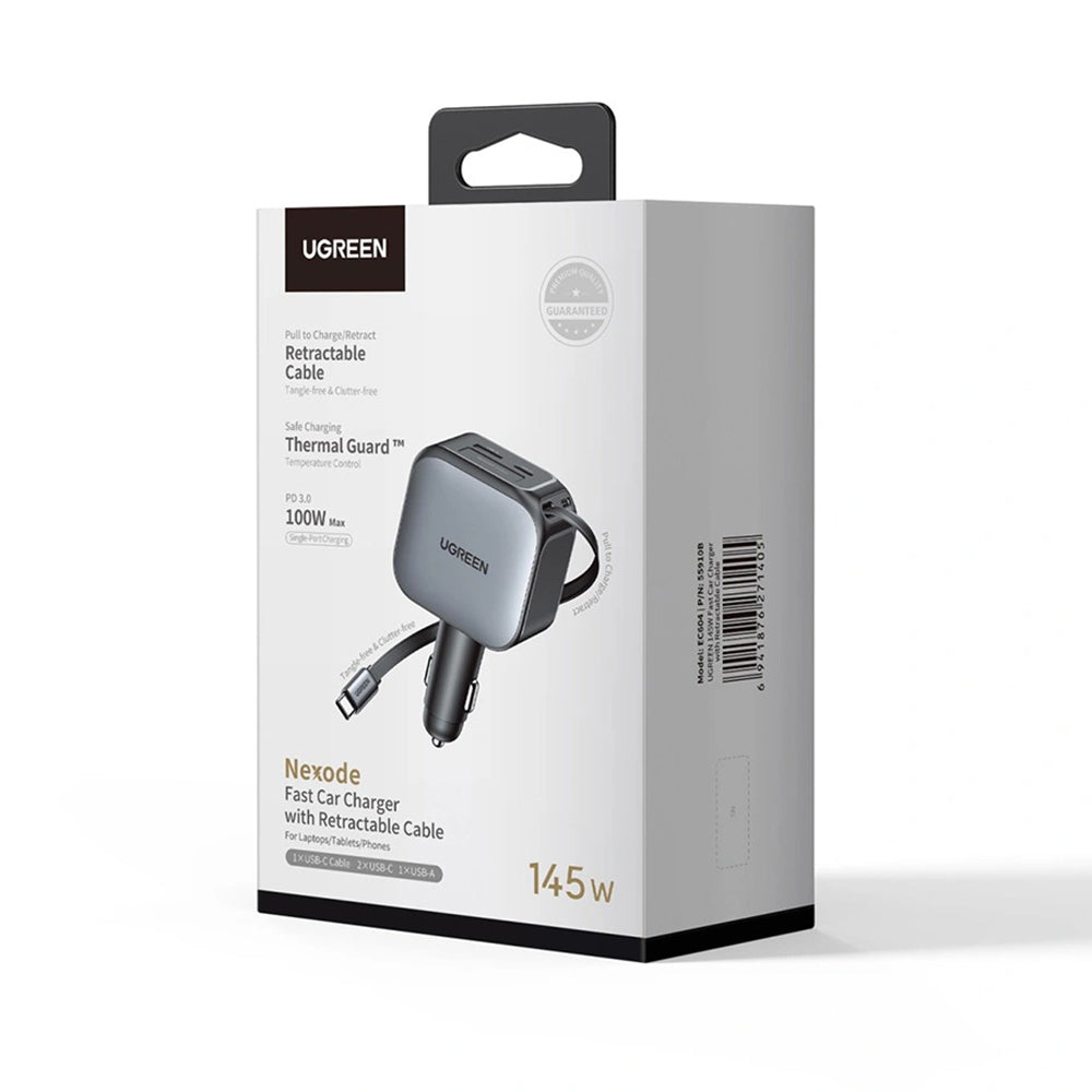 Φορτιστής Αυτοκινήτου με Καλώδιο USB-C UGREEN EC604 (55910B) Nexode, 145W, 1 x USB-A - 2 x USB-C, Μαύρο