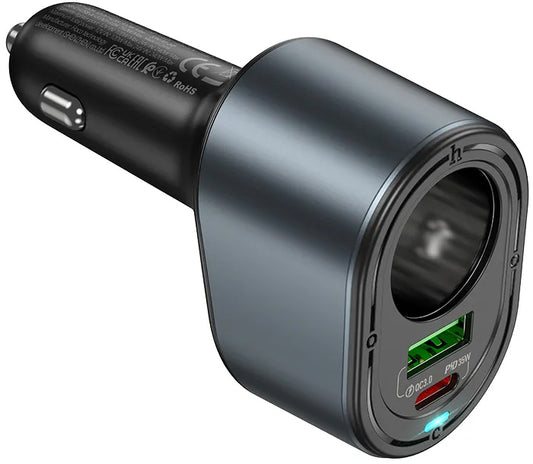 Φορτιστής Αυτοκινήτου HOCO Z56, 35W, 3A, 1 x USB-A - 1 x USB-C - 1 x Επέκταση Αναπτήρα, Μαύρο