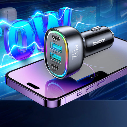 Φορτιστής αυτοκινήτου Joyroom JR-CL29, 70W, 3A, 2 x USB-A - 2 x USB-C, Μαύρο