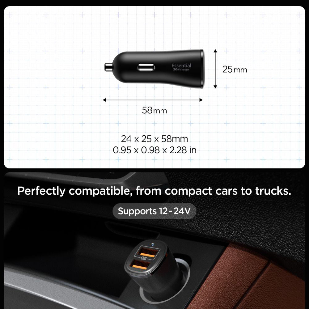Φορτιστής Αυτοκινήτου Spigen EV302 Essential, 30W, 3A, 2 x USB-A, Μαύρος ACP08700