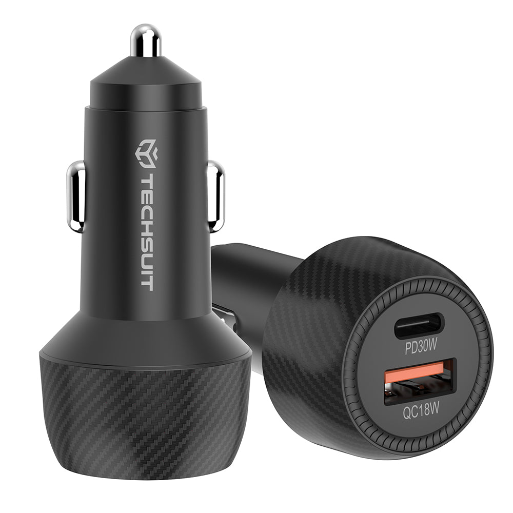 Φορτιστής Αυτοκινήτου Techsuit C7 CarbonVolt, 48W, 3A, 1 x USB-A - 1 x USB-C, Μαύρο