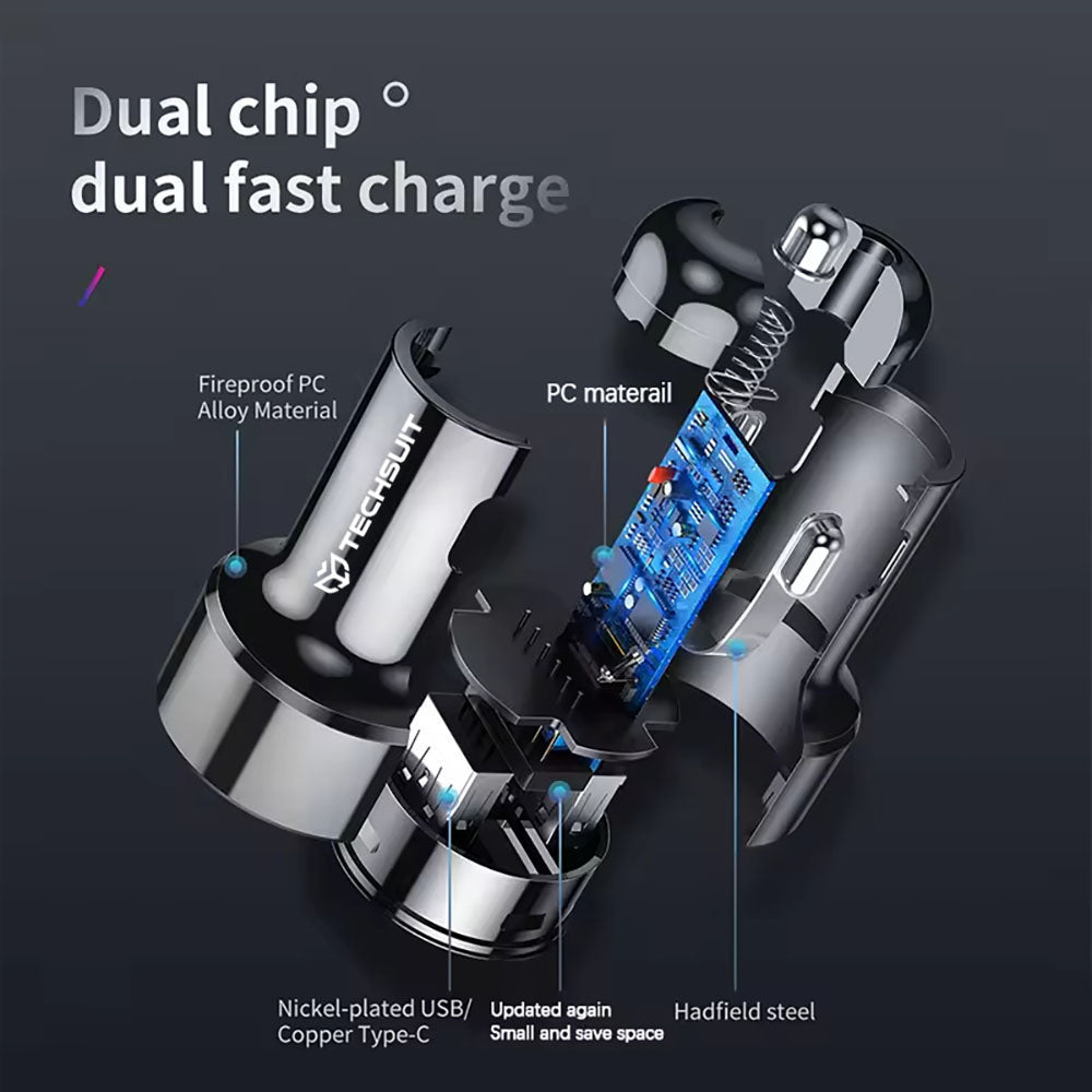 Φορτιστής Αυτοκινήτου Techsuit TE-P31 Premium, 48W, 3A, 1 x USB-A - 1 x USB-C, Μαύρο