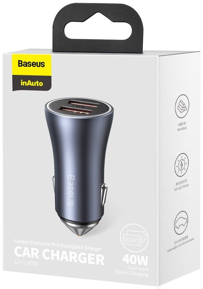 Car Charger Baseus Golden Golden Contactor Pro Dual, 40W, 3A, 2 x USB-A, Grey CCJD-A0G