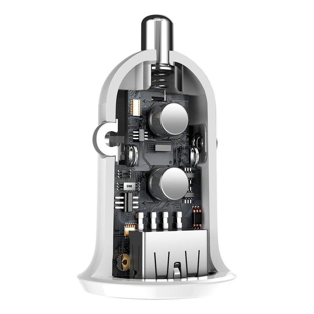 Φορτιστής αυτοκινήτου Baseus Grain Pro, 24W, 2.4A, 2 x USB-A, λευκό CCALLP-02