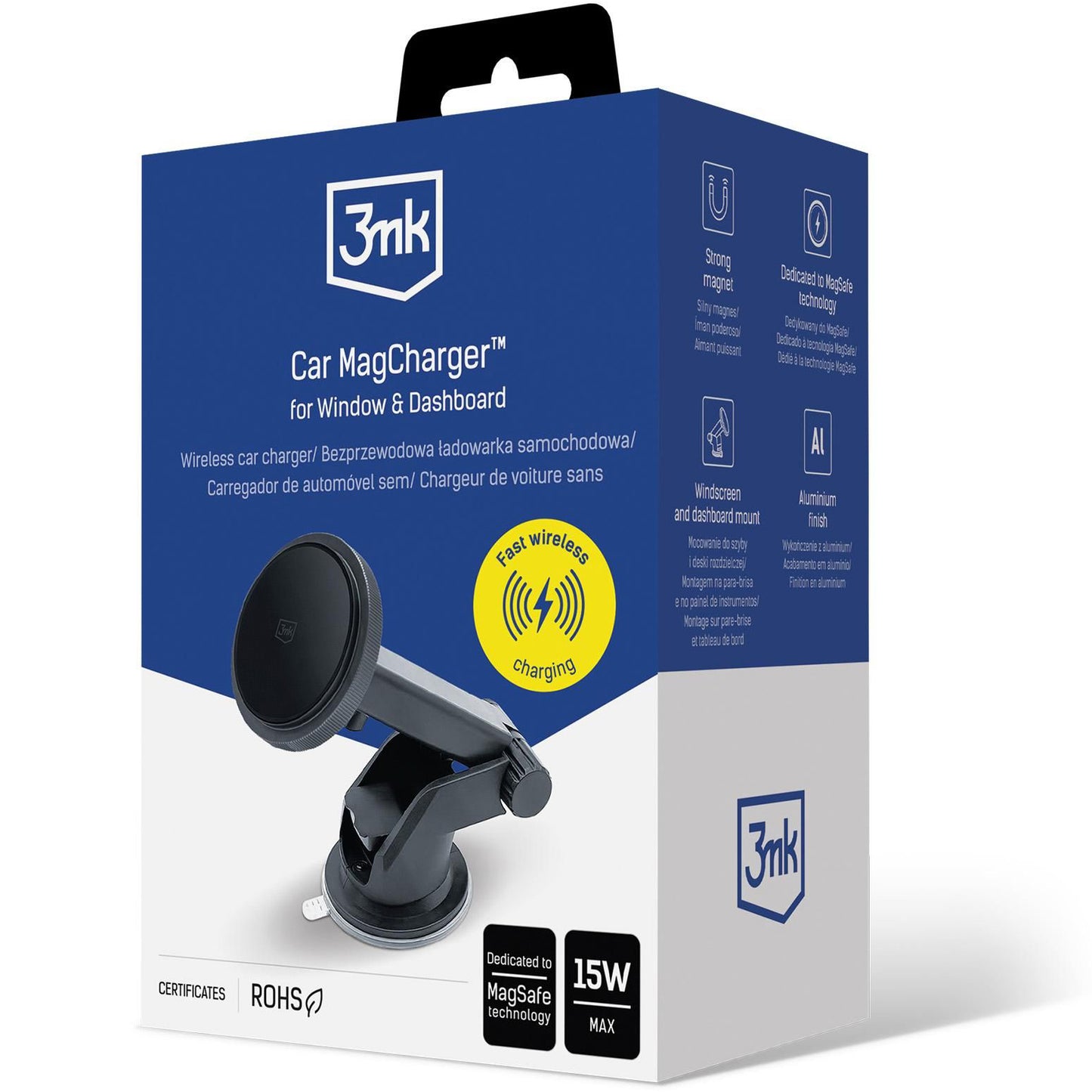 Ασύρματος Φορτιστής Αυτοκινήτου 3MK MagCharger, 15W, 1.67A, Μαύρο