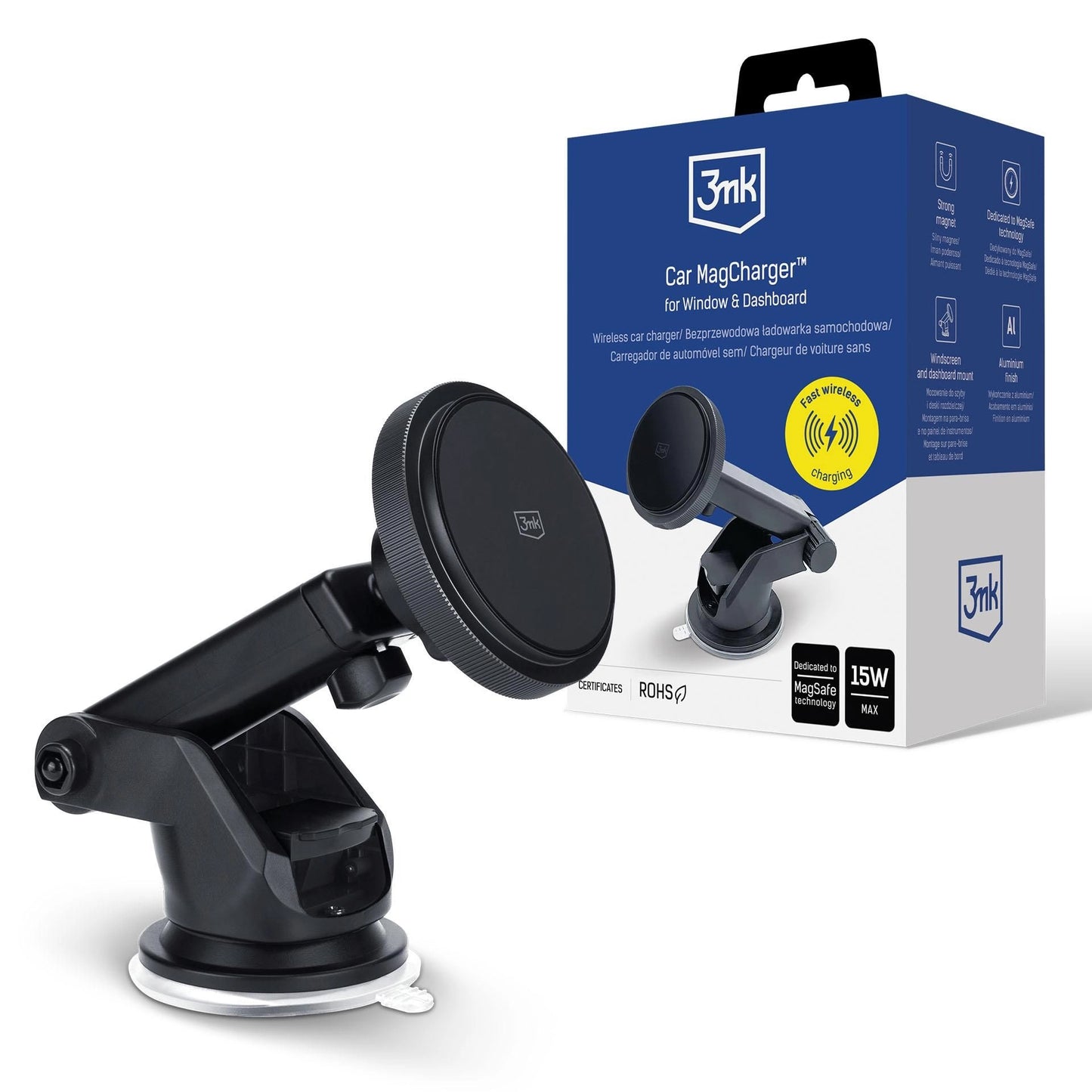 Ασύρματος Φορτιστής Αυτοκινήτου 3MK MagCharger, 15W, 1.67A, Μαύρο