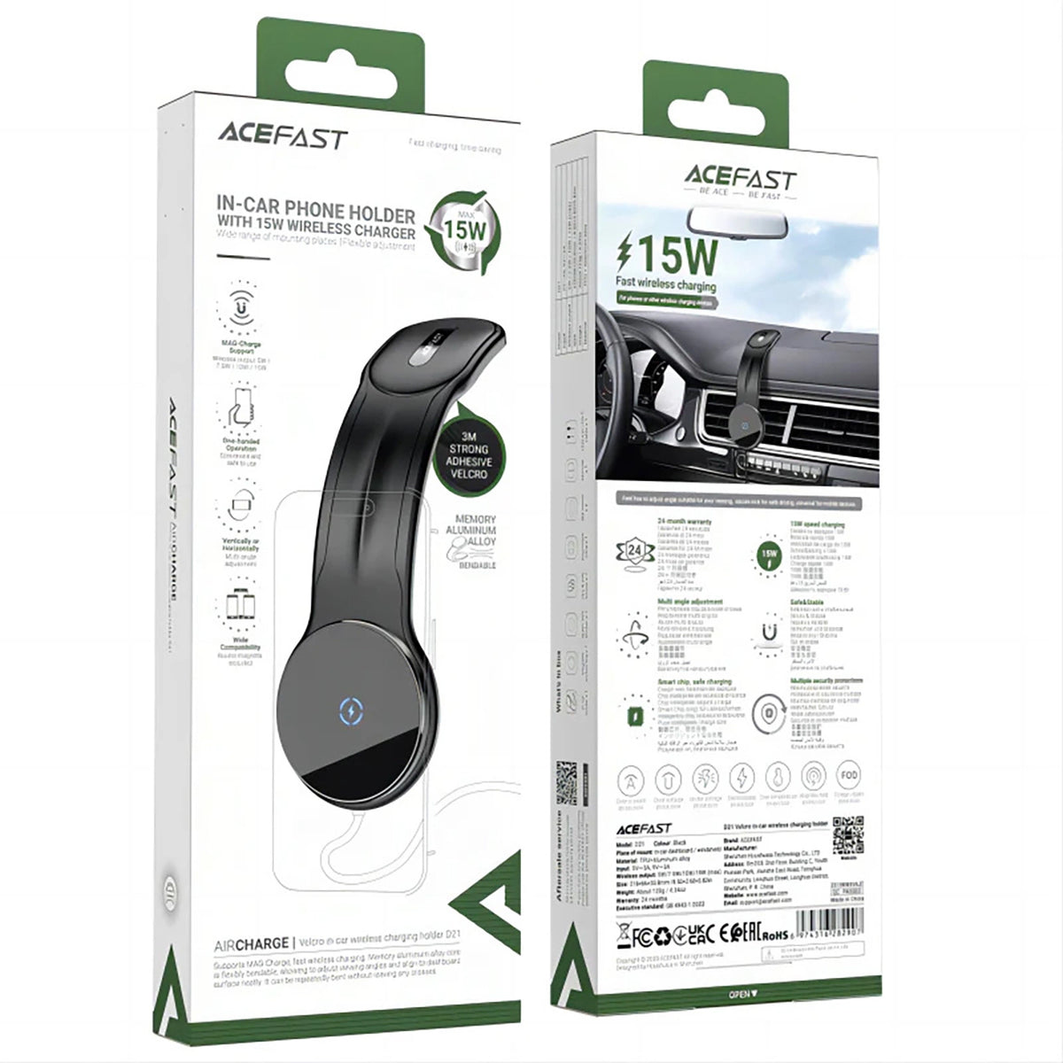 Ασύρματος Φορτιστής Αυτοκινήτου Acefast D21, 15W, 1.67A, Μαύρο