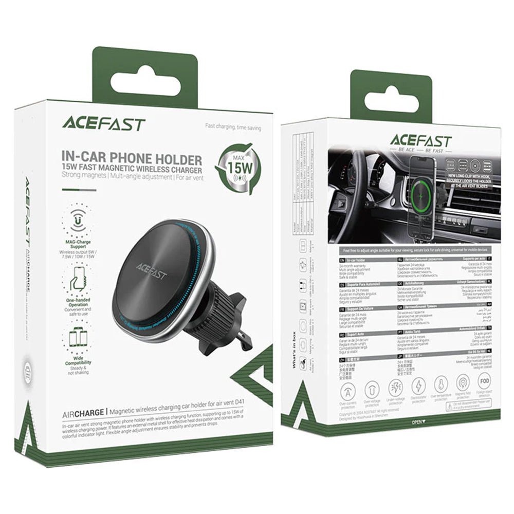 Ασύρματος Φορτιστής Αυτοκινήτου Acefast D41, 15W, 1.67A, Ασημί