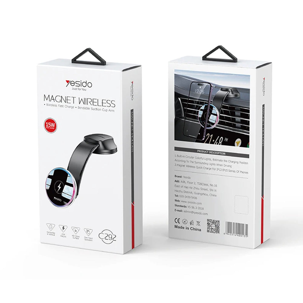 Ασύρματος Φορτιστής Αυτοκινήτου Yesido C292, 15W, 1.67A, Μαύρο