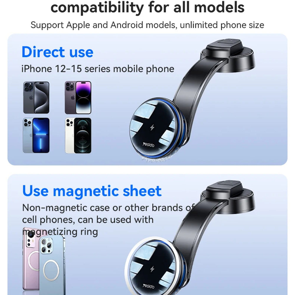 Ασύρματος Φορτιστής Αυτοκινήτου Yesido C311, 15W, 1.67A, Μαύρο