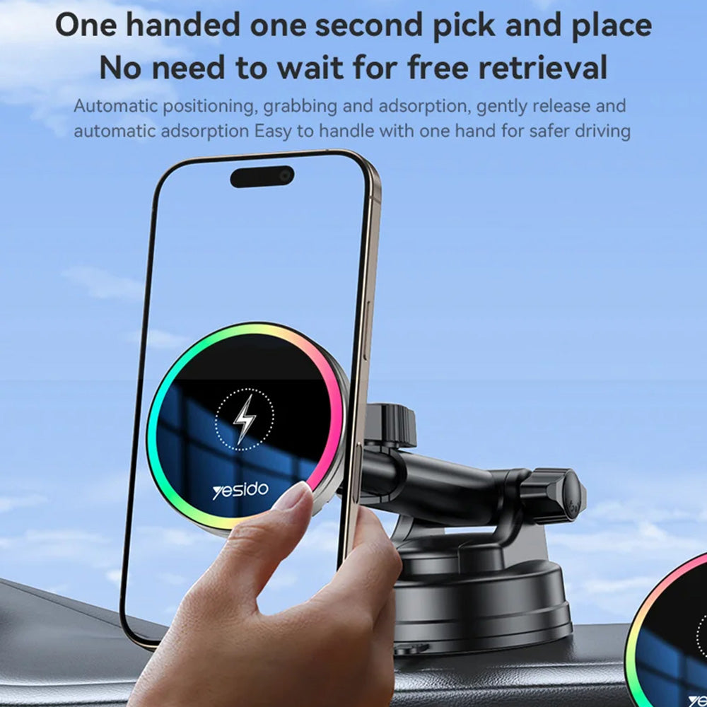 Ασύρματος Φορτιστής Αυτοκινήτου Yesido C315, 15W, 1.67A, Μαύρο