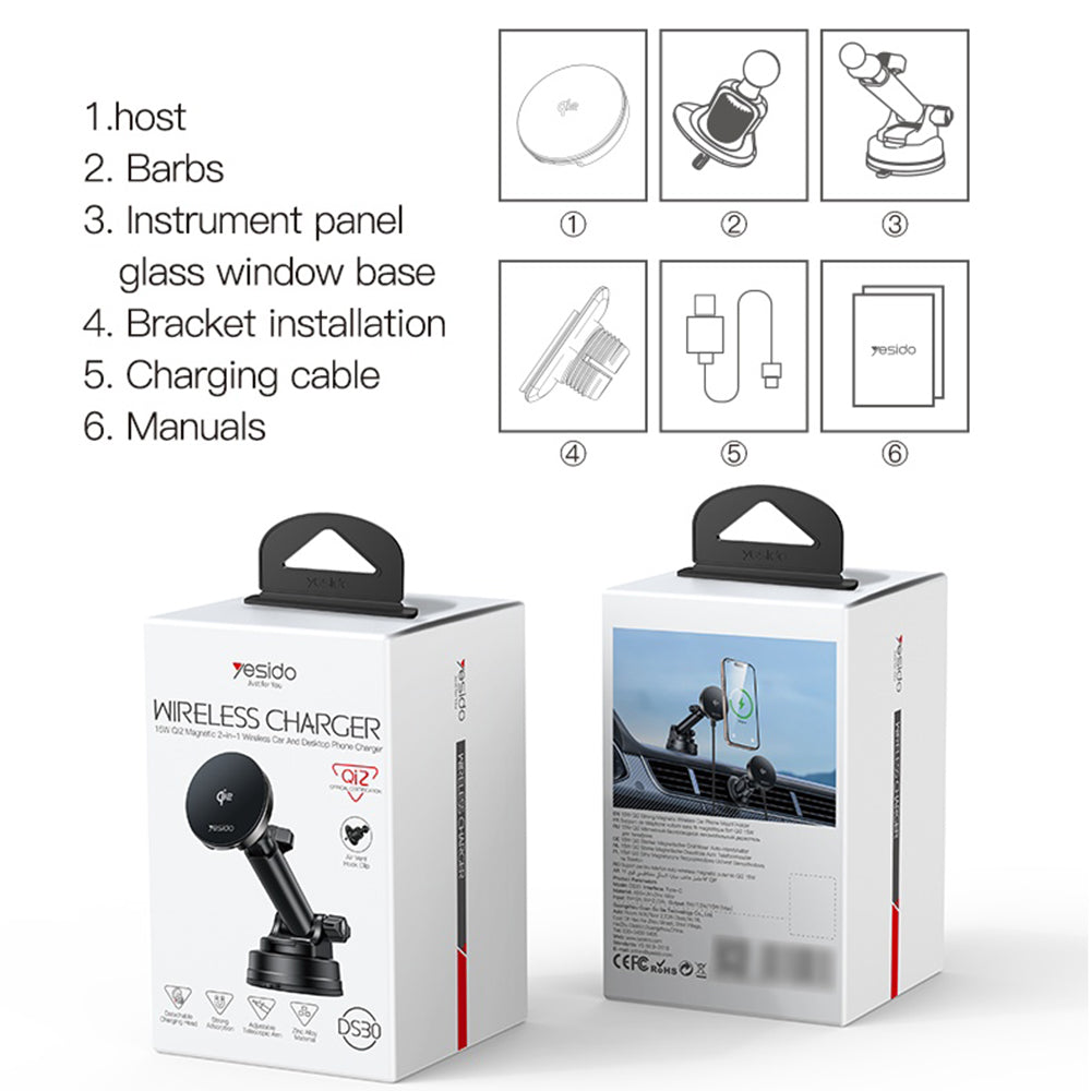 Ασύρματος Φορτιστής Αυτοκινήτου Yesido DS30, 15W, 1.67A, Μαύρο