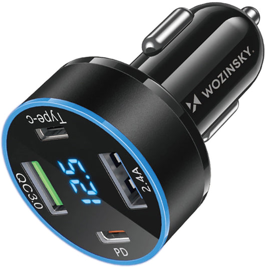 Φορτιστής αυτοκινήτου WZK WDCCB, 50W, 3A, 2 x USB-A - 2 x USB-C, Μαύρο