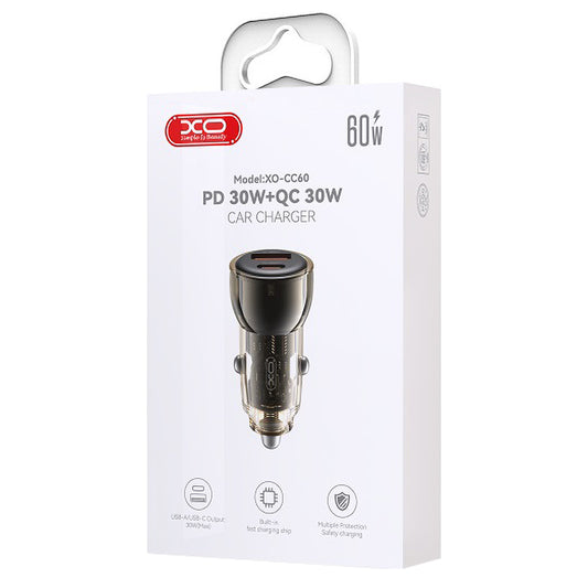 Φορτιστής αυτοκινήτου XO Design CC60, 60W, 3A, 1 x USB-A - 1 x USB-C, Μαύρο