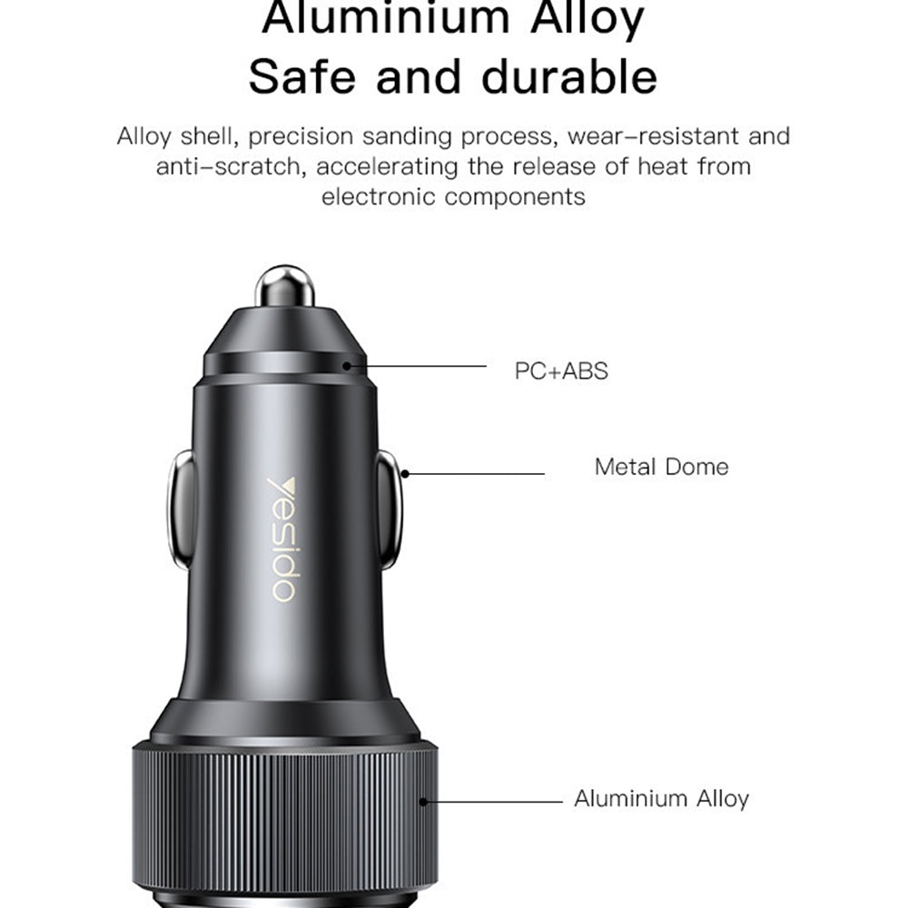 Φορτιστής Αυτοκινήτου Yesido Y50, 60W, 3A, 1 x USB-A - 2 x USB-C, Μαύρο