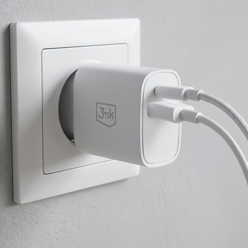 Φορτιστής Δικτύου 3MK FlowPower, 25W, 1 x USB-A - 1 x USB-C, Λευκό