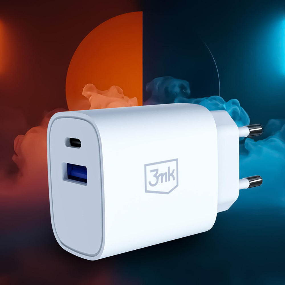 Φορτιστής Δικτύου 3MK FlowPower, 25W, 1 x USB-A - 1 x USB-C, Λευκό