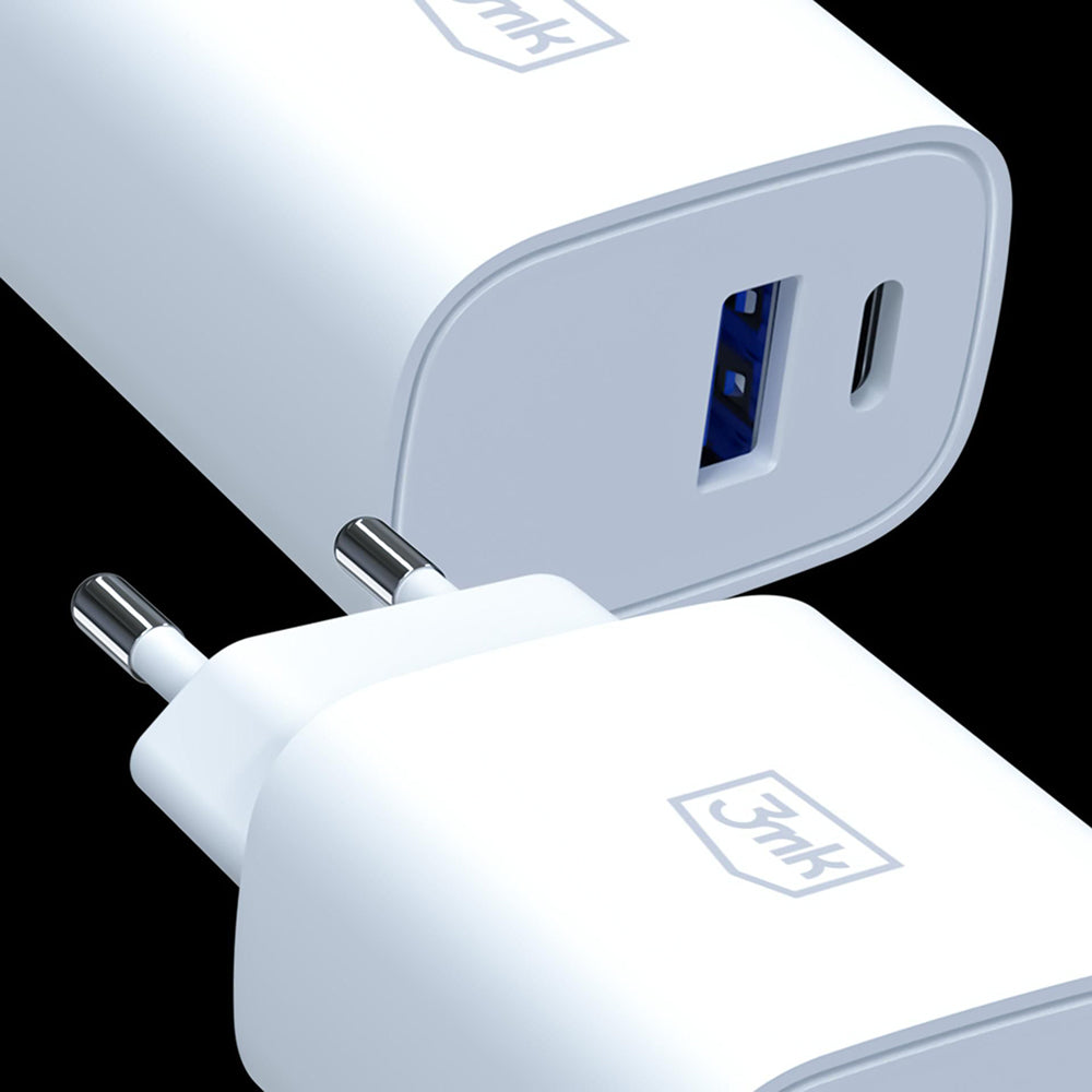 Φορτιστής Δικτύου 3MK FlowPower, 25W, 1 x USB-A - 1 x USB-C, Λευκό