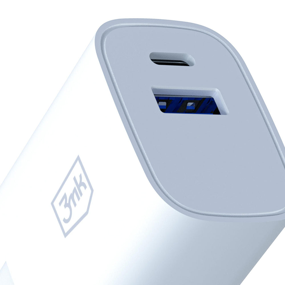 Φορτιστής Δικτύου 3MK FlowPower, 30W, 1 x USB-A - 1 x USB-C, Λευκό