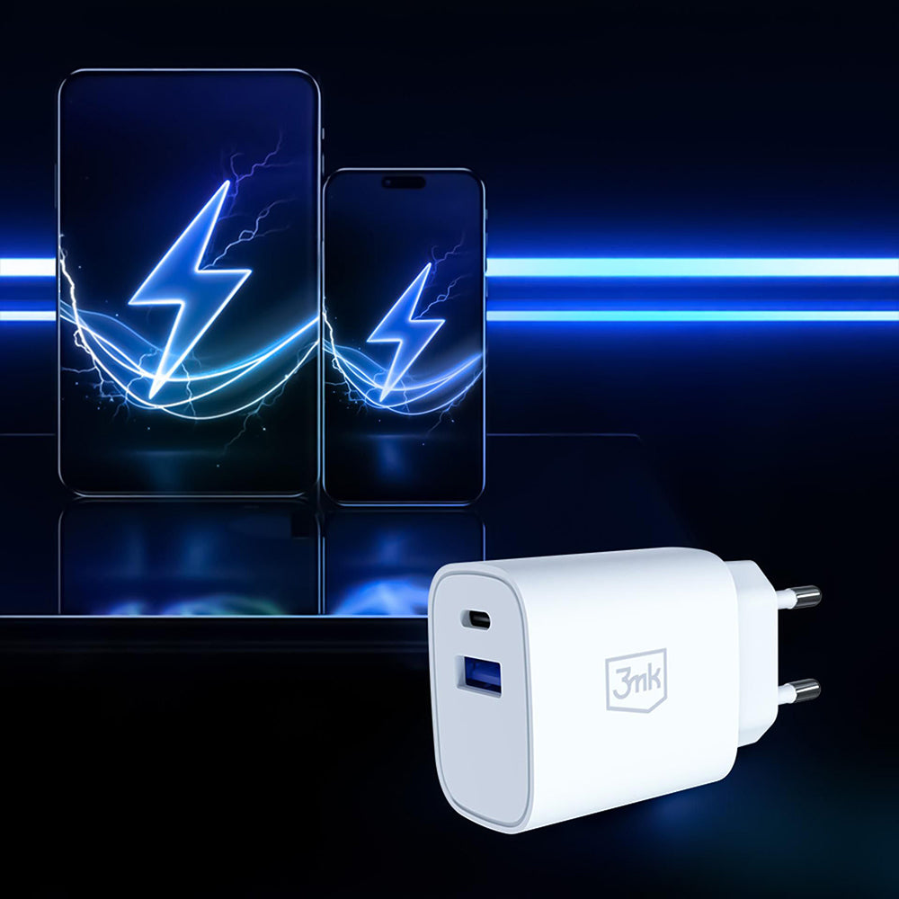Φορτιστής Δικτύου 3MK FlowPower, 30W, 1 x USB-A - 1 x USB-C, Λευκό