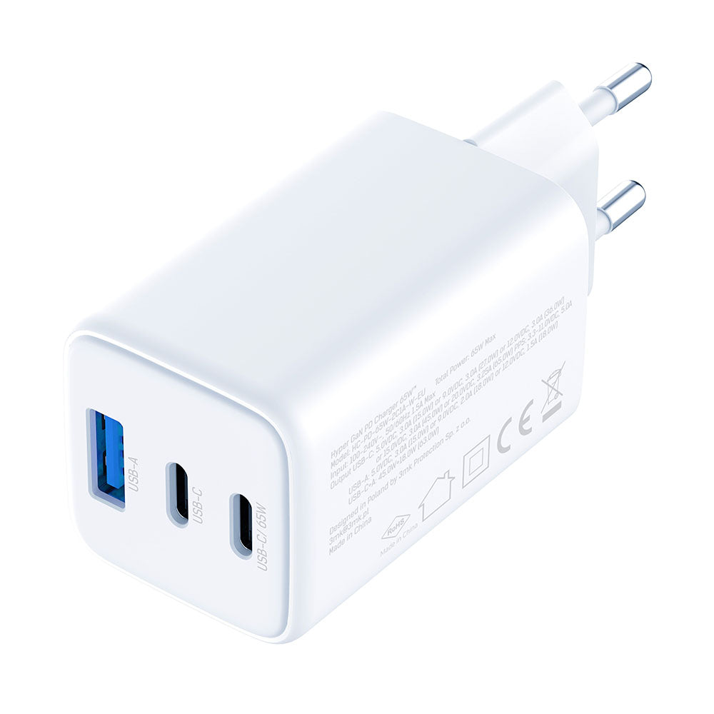 Φορτιστής Δικτύου 3MK Hyper, 65W, 3.25A, 1 x USB-A - 2 x USB-C, Λευκό