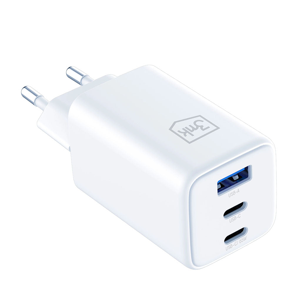 Φορτιστής Δικτύου 3MK Hyper, 65W, 3.25A, 1 x USB-A - 2 x USB-C, Λευκό