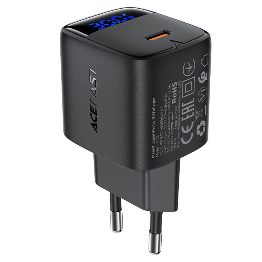 Φορτιστής Δικτύου Acefast A115 Display, 30W, 3A, 1 x USB-C, Μαύρο