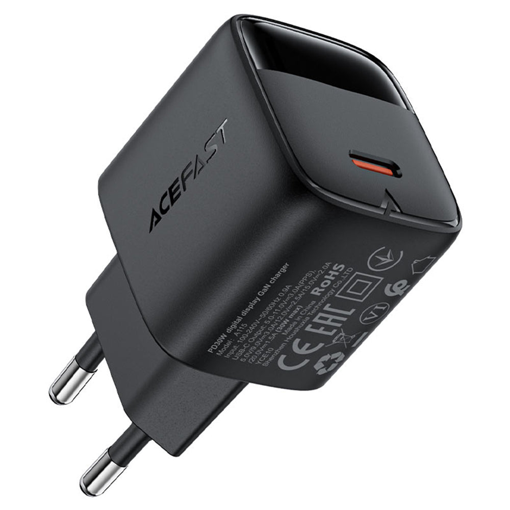 Φορτιστής Δικτύου Acefast A115 Display, 30W, 3A, 1 x USB-C, Μαύρο