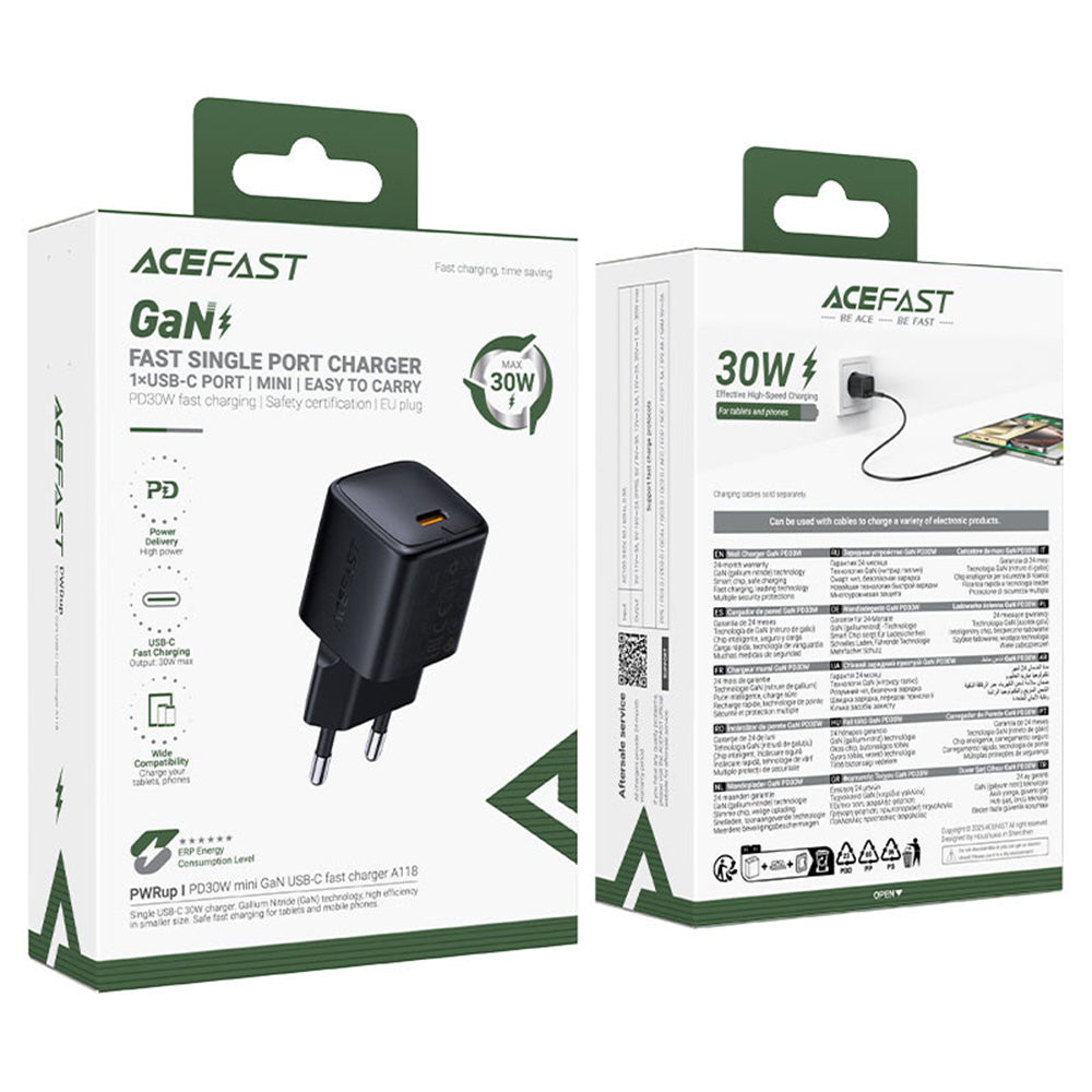 Φορτιστής Δικτύου Acefast A118, 30W, 3A, 1 x USB-C, Μαύρο