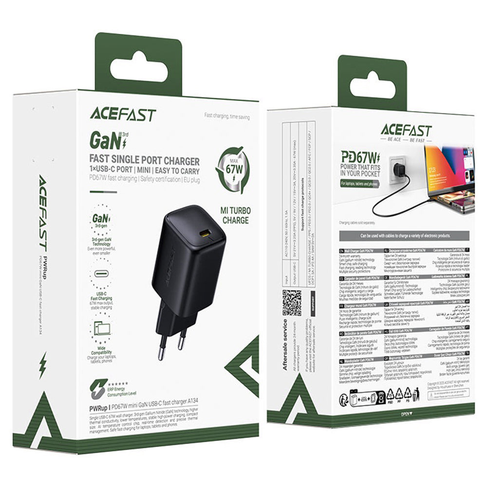 Φορτιστής Δικτύου Acefast A134, 67W, 3.35A, 1 x USB-C, Μαύρο