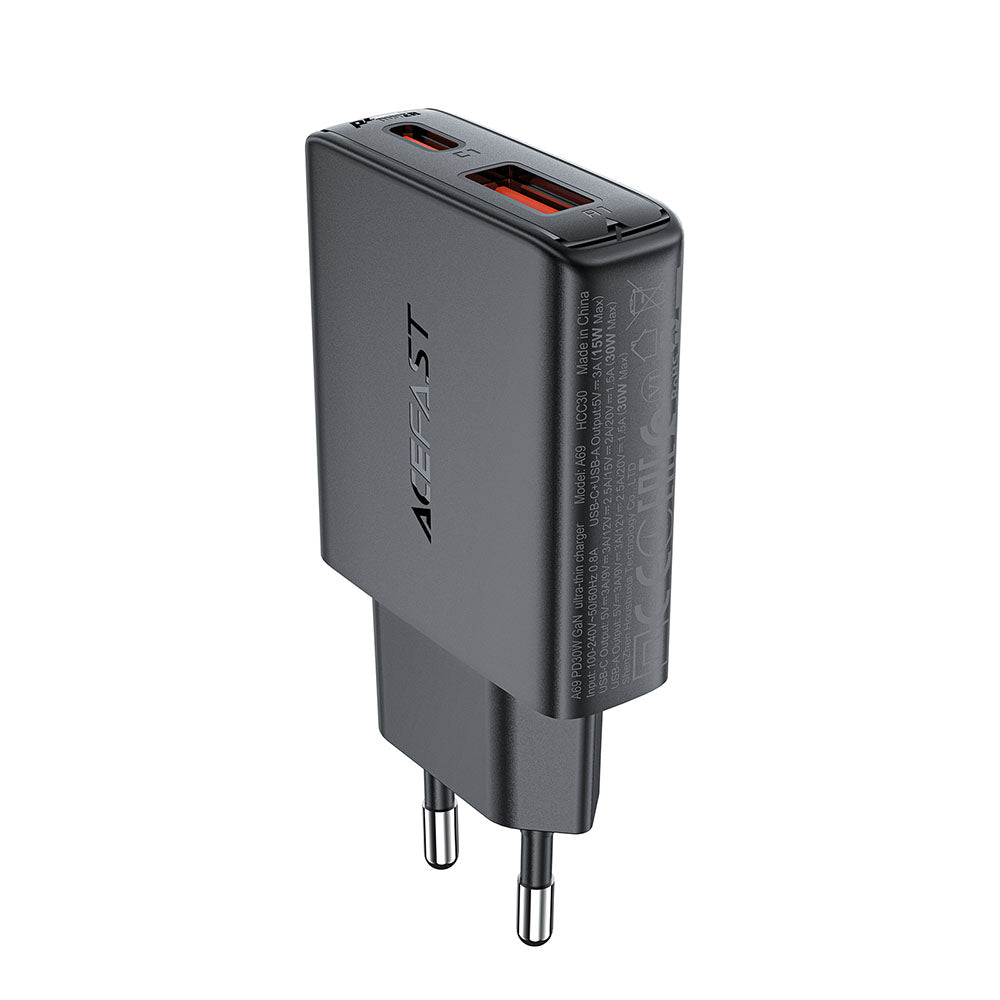 Φορτιστής Δικτύου Acefast A69, 30W, 3A, 1 x USB-A - 1 x USB-C, Μαύρο