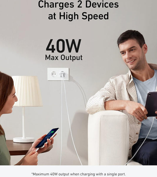 Φορτιστής δικτύου Anker 521 Nano Pro, 40W, 3A, 2 x USB-C, λευκό A2038G21