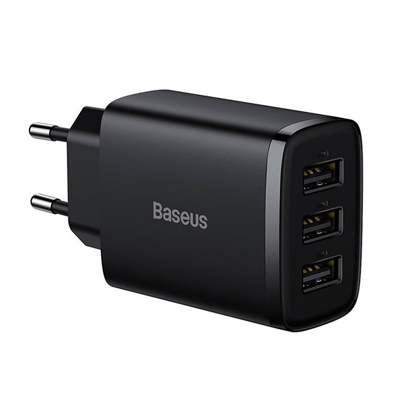 Φορτιστής δικτύου Baseus Compact 3U, 17W, 2.1A, 3 x USB-A, μαύρο CCXJ020101