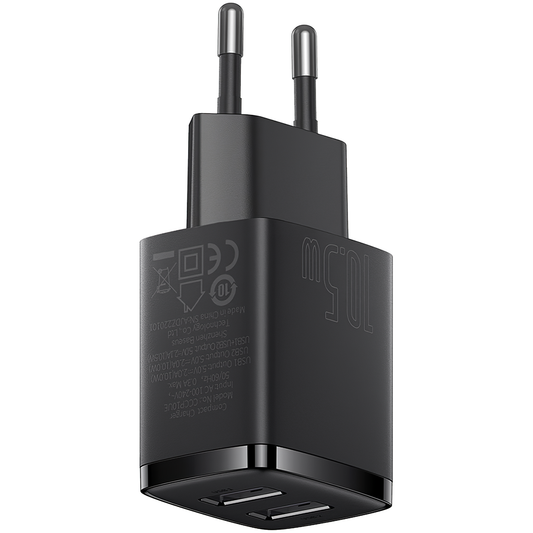 Συμπαγής φορτιστής δικτύου Baseus, 10,5W, 2,1A, 2 x USB-A, μαύρο CCXJ010201