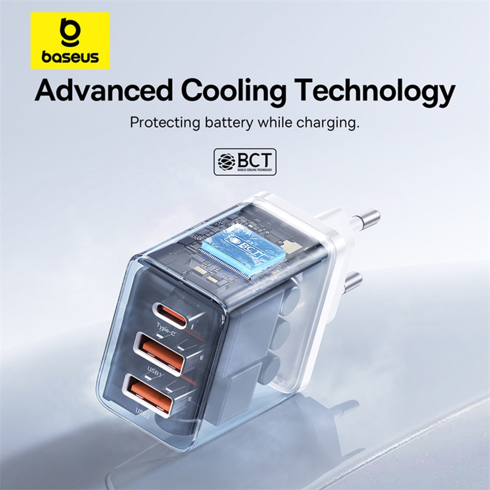 Φορτιστής Δικτύου Baseus Cube, 30W, 3A, 2 x USB-A - 1 x USB-C, Λευκό P10111402213-00