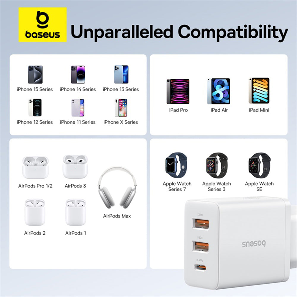 Φορτιστής Δικτύου Baseus Cube, 30W, 3A, 2 x USB-A - 1 x USB-C, Λευκό P10111402213-00