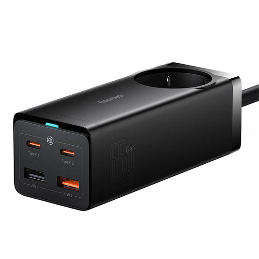 Network Charger Baseus GaN3 Pro PowerStrip, 65W, 3A, 2 x USB-A - 2 x USB-C - 1 x Schuko, Black PSZM000901 PSZM000901