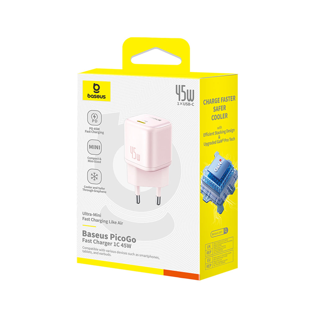 Φορτιστής Δικτύου Baseus PicoGo, 45W, 3A, 1 x USB-C, Ροζ P10176800413-00