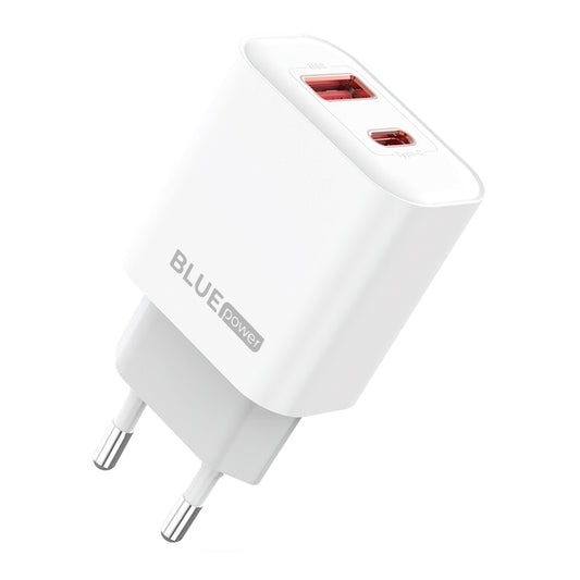 Φορτιστής δικτύου Blue Power BPCE12, 20W, 3A, 1 x USB-A - 1 x USB-C, Λευκό