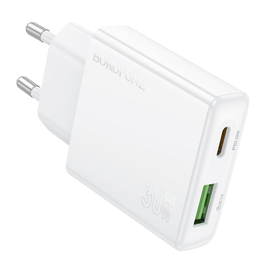 Φορτιστής δικτύου Borofone BN25 Wish, 30W, 3A, 1 x USB-A - 1 x USB-C, Λευκό