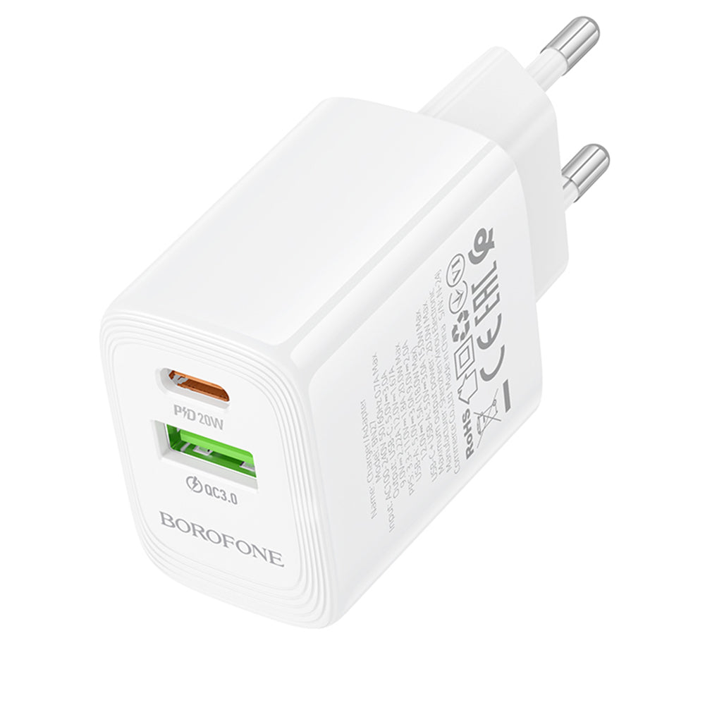 Φορτιστής Δικτύου Borofone BN27 Fuente, 20W, 3A, 1 x USB-A - 1 x USB-C, Λευκό