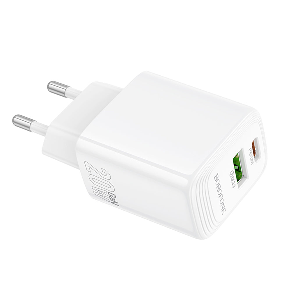 Φορτιστής Δικτύου Borofone BN27 Fuente, 20W, 3A, 1 x USB-A - 1 x USB-C, Λευκό