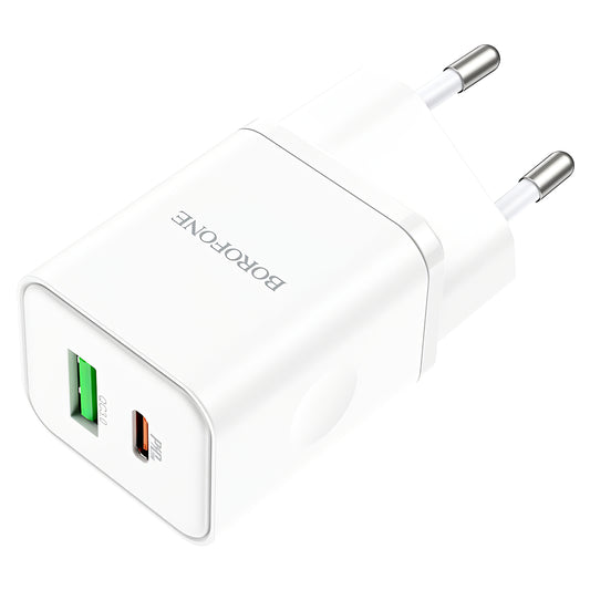 Φορτιστής δικτύου Borofone BN7, 20W, 3A, 1 x USB-A - 1 x USB-C, Λευκό